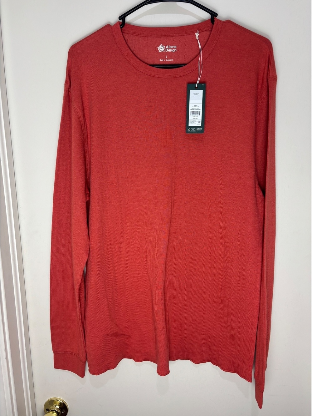 Alpine Design Men’s L Duofold Crew Long Sleeve Shirt UPF 50+ Rosewood NWT